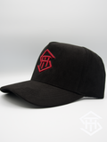 THS Black/Burgundy Logo Outline suede curved bill snapback