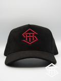 THS Black/Burgundy Logo Outline suede curved bill snapback