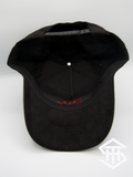 THS Black/Burgundy Logo Outline suede curved bill snapback