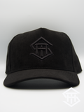 THS Black/Black Logo Outline suede curved bill snapback