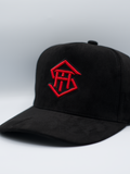 THS Red/Black Logo Outline suede curved bill snapback