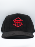 THS Red/Black Logo Outline suede curved bill snapback
