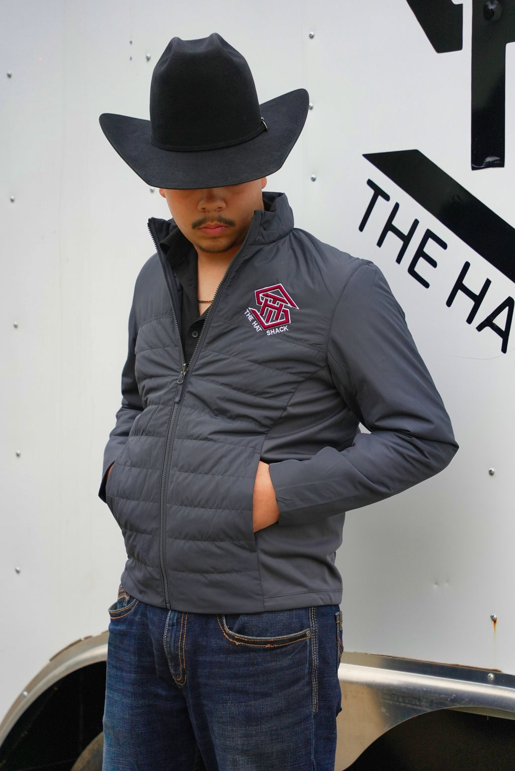 THS Grey / Burgundy Logo Low Profile Puffer Jacket