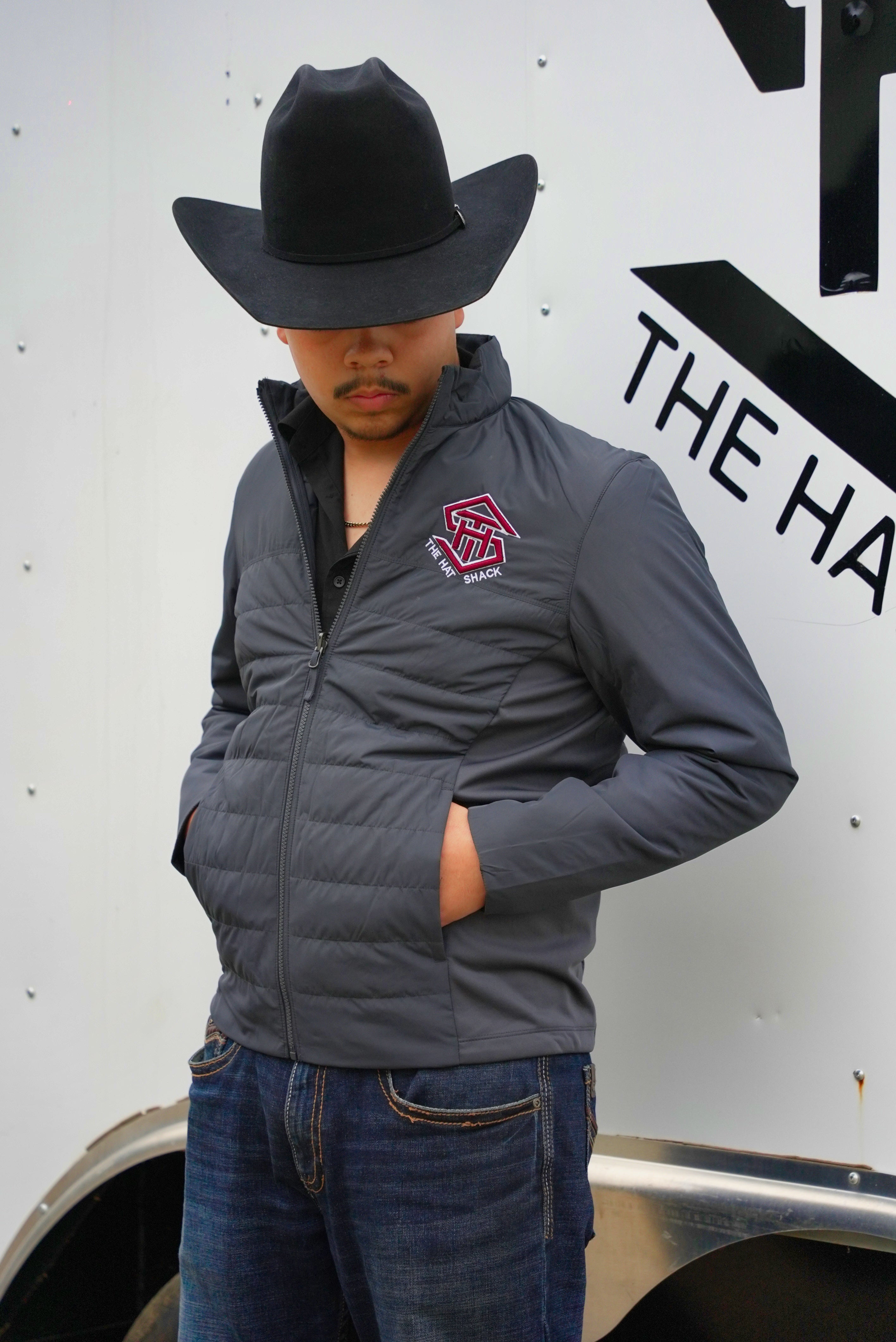 THS Grey / Burgundy Logo Low Profile Puffer Jacket