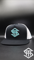 THS SnapBack 14 Black/White & Turquoise logo