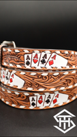 3D Hand Painted " Ace Cards " Hand Tooled Leather Belt