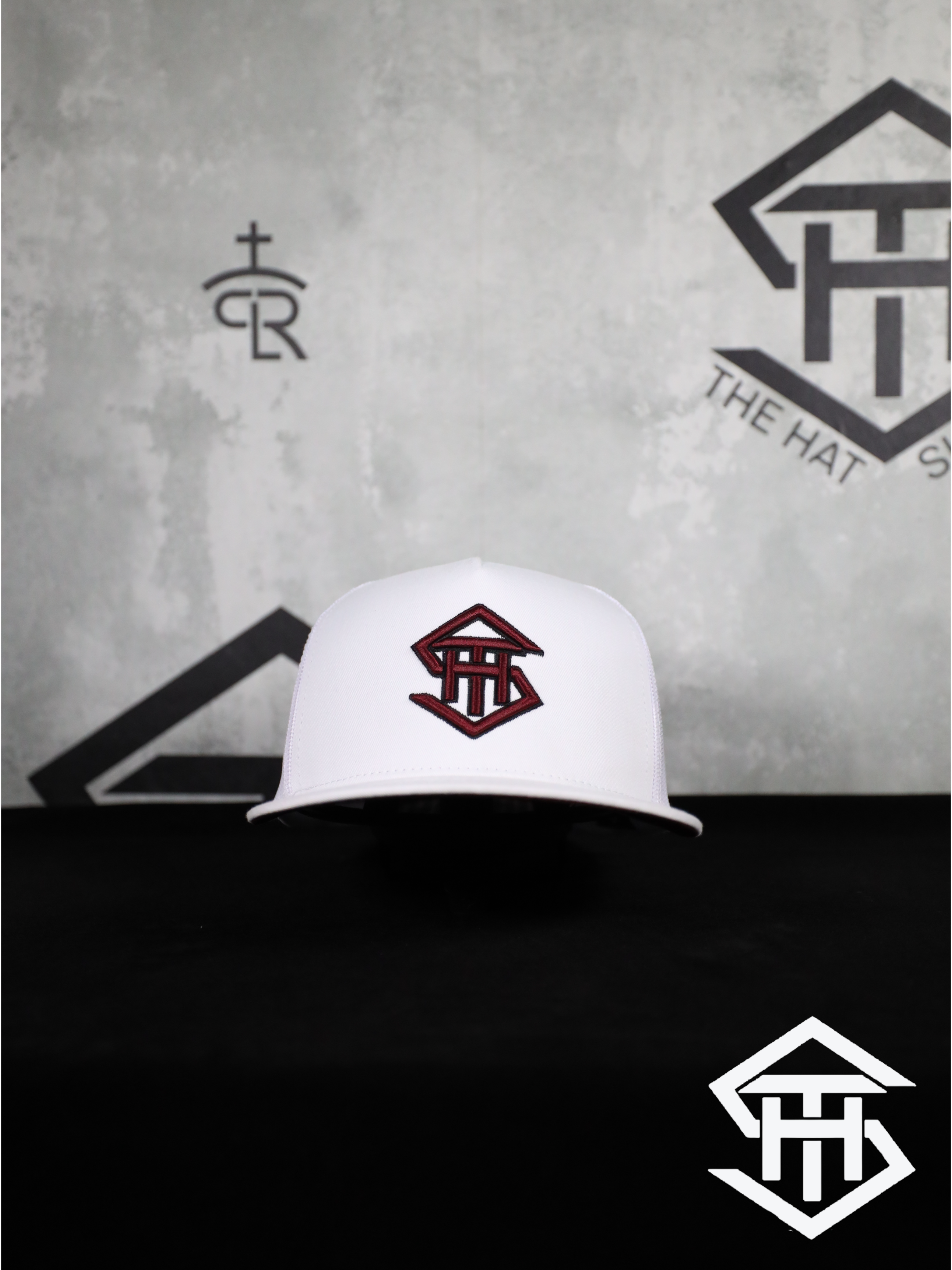 THS SnapBack 16 White & Burgundy Logo Flatbill Snapback