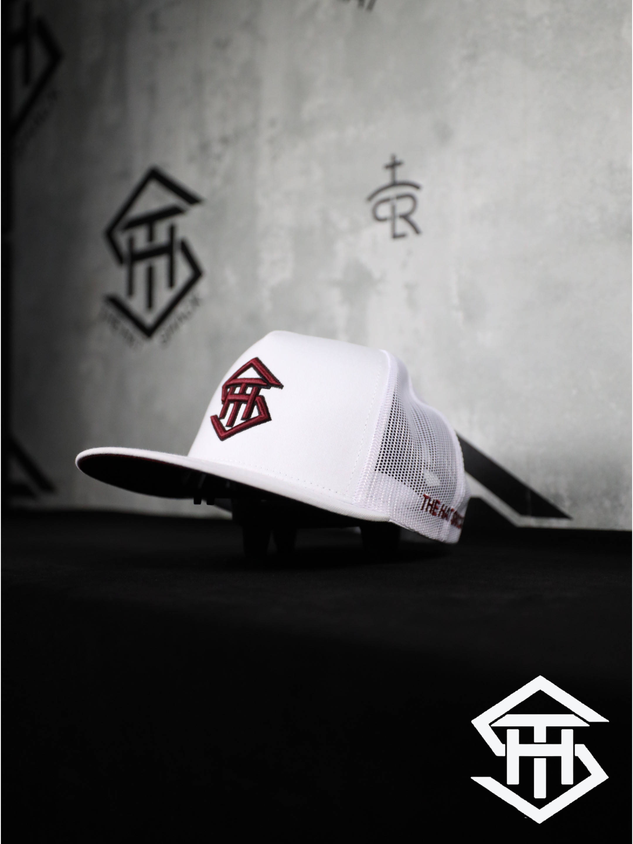 THS SnapBack 16 White & Burgundy Logo Flatbill Snapback