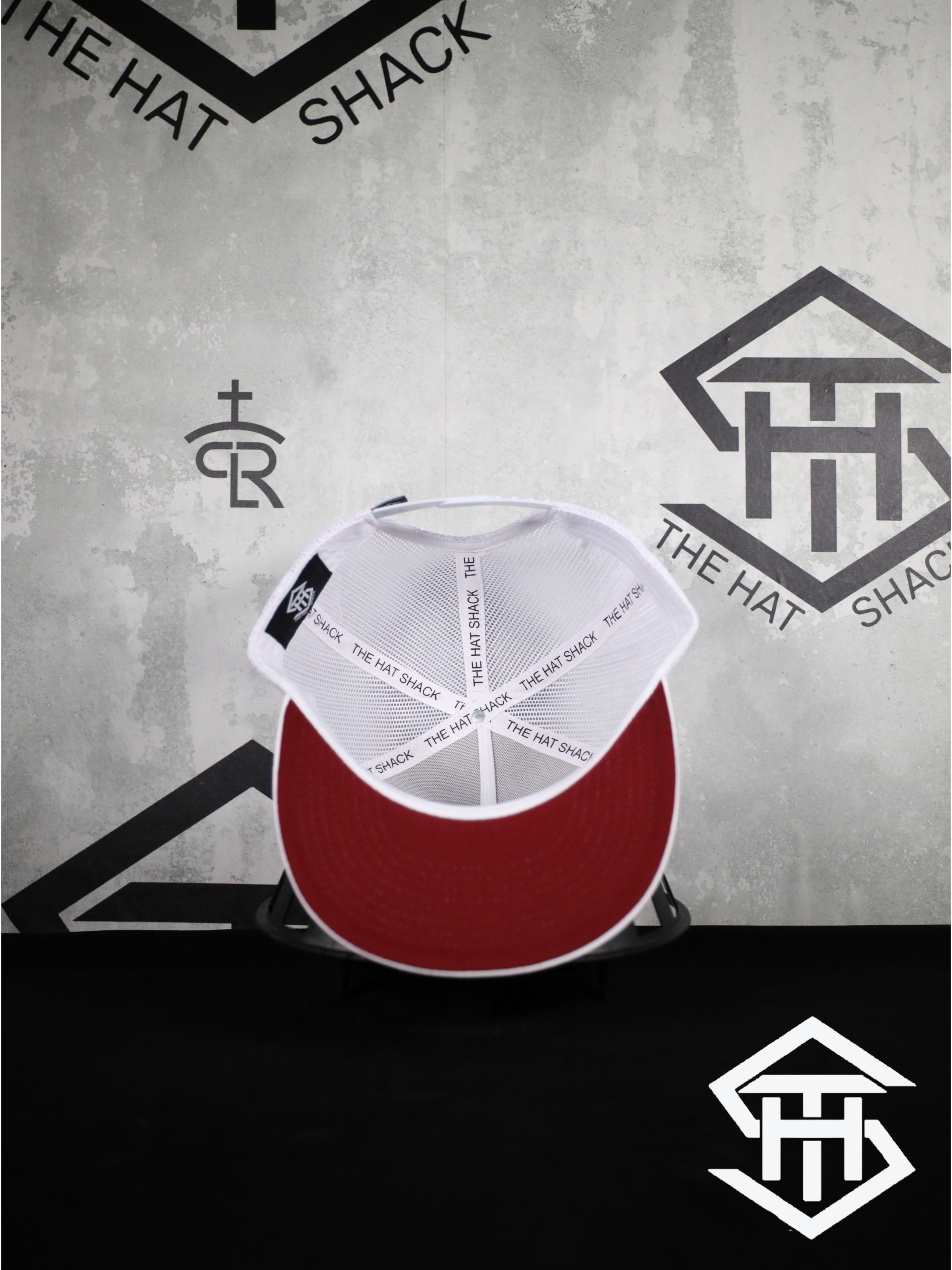 THS SnapBack 16 White & Burgundy Logo Flatbill Snapback