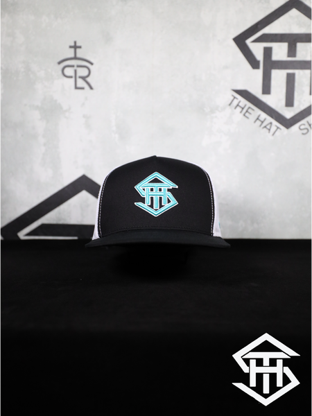 THS SnapBack 14 Black/White & Turquoise logo