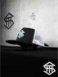 THS SnapBack 14 Black/White & Turquoise logo