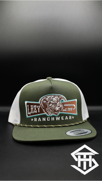 Lazy J Ranch Olive & White Diamond Hereford Banner Classic Five Panel Trucker Hat