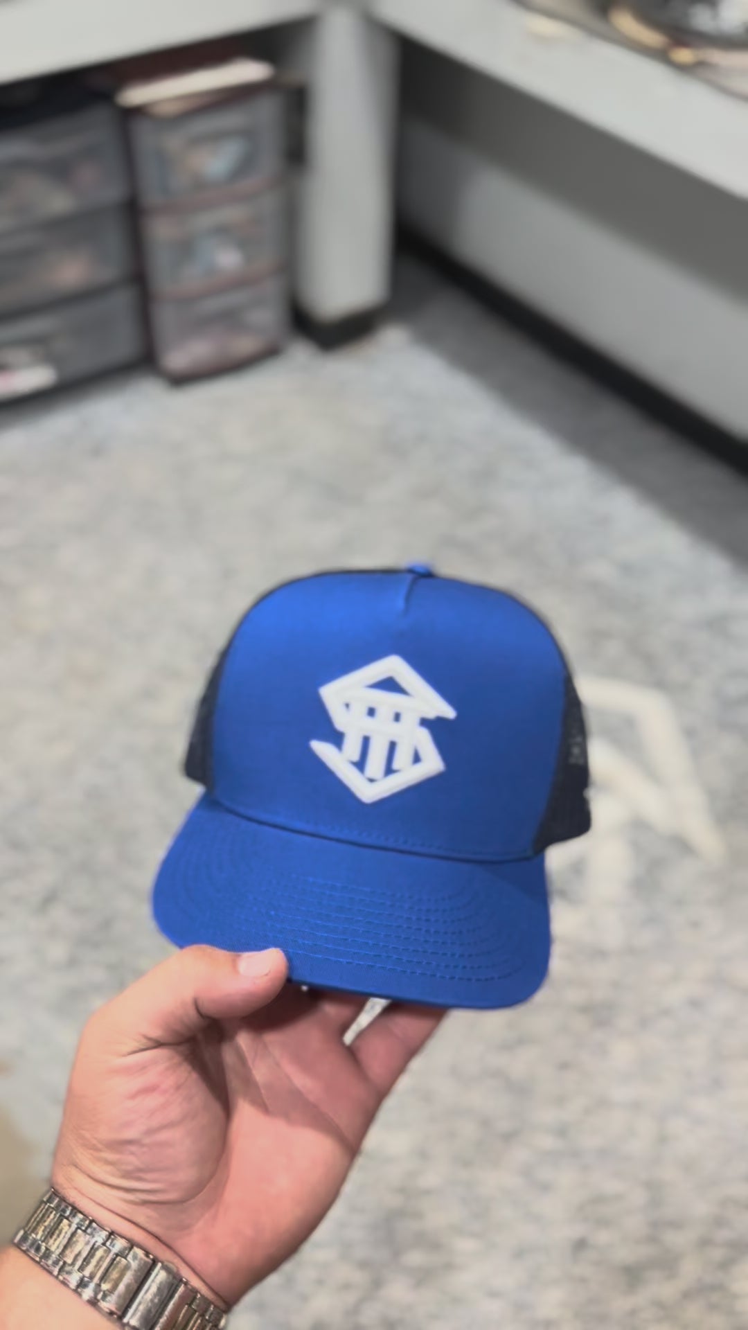 THS " White / Blue " Logo Flatbill Snapback